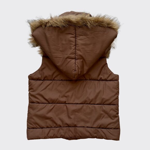 Tommy Jeans Vintage Brown Padded Vest Faux Fur Hood Removable Size S - Picture 2 of 15